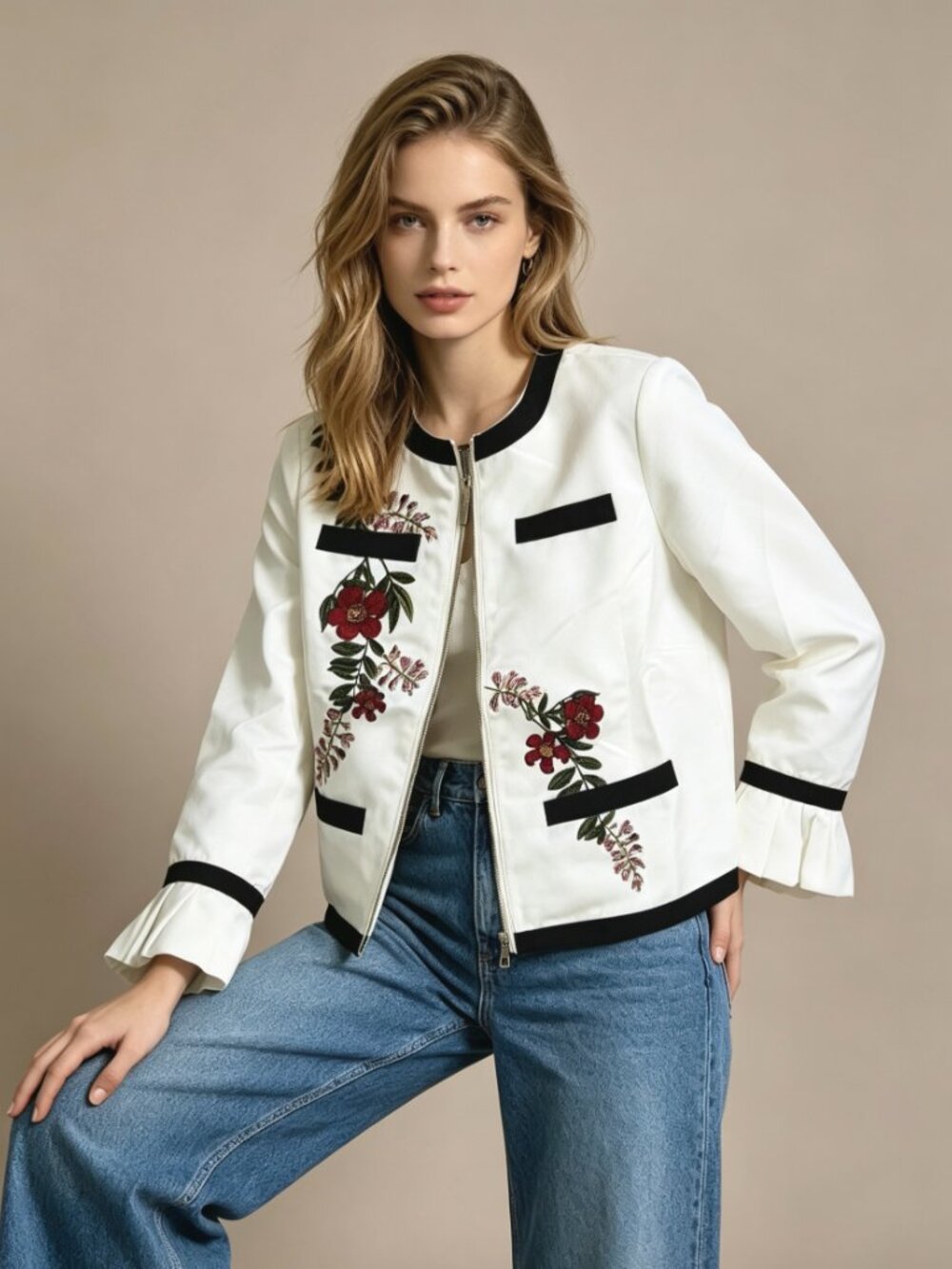 NWOT Ted Baker London Ruffle Cuff Embroidered Jacket Size 1 $395